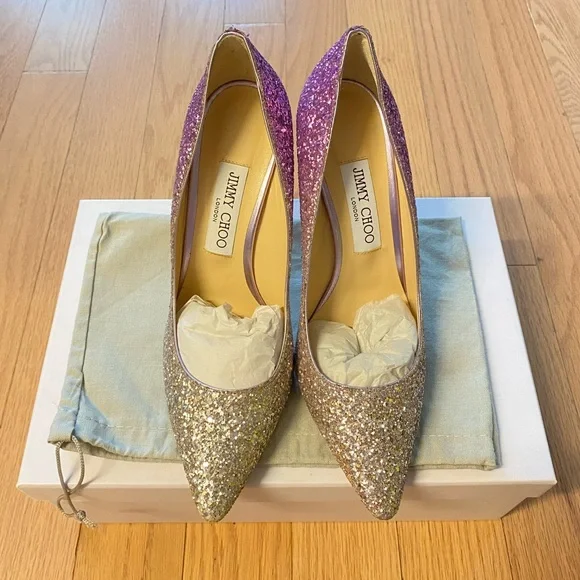 Jimmy Choo Romy 100 mm shaded coarse  glitter pumps - Picture 5 of 16